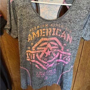 American Fighter Graphic Tee Gray Orange Short Sleeve